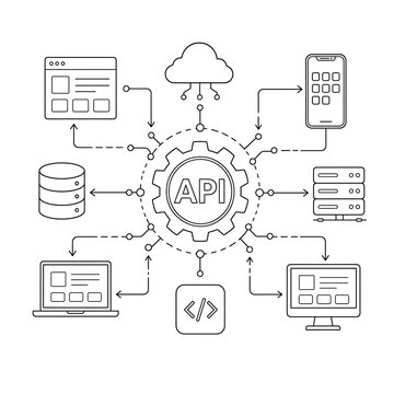 API integration concept, API integration, API, application programming interface, software integration, system integration, data integration, technology, software development, web development, cloud c