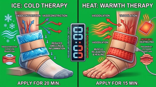 Ankle injury treatment comparison using ice cold therapy and heat warmth therapy packs