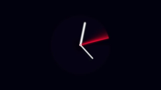 Abstract clock hands moving in a circle with a red glowing light effect on a black background 4K Motion Video
