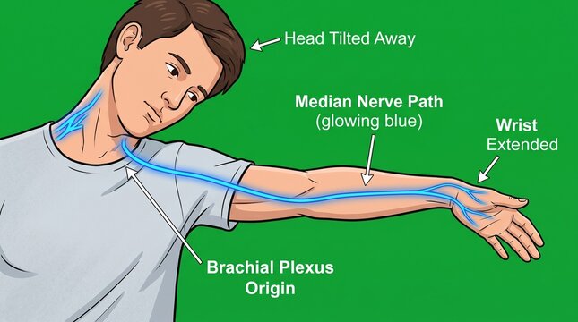 Median nerve gliding exercise for carpal tunnel syndrome relief and brachial plexus health