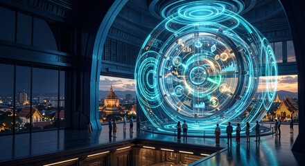 Obraz premium Futuristic Digital Banking Vault with Advanced Financial Security Technology