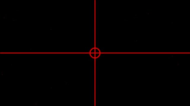 Bright red crosshair target scope icon centered on a plain black background for gaming and military interface design elements 4K Motion Video