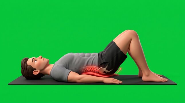 Person performing pelvic tilt exercise on yoga mat for core strength and back pain relief