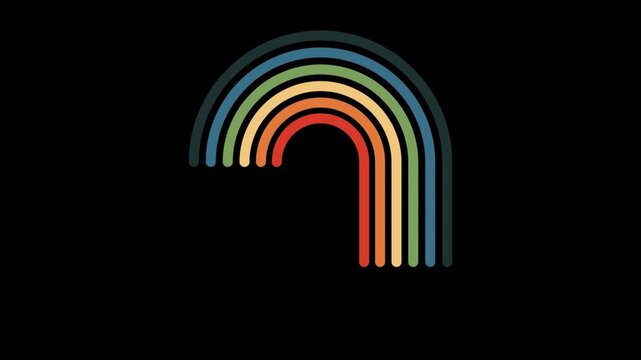 Retro rainbow stripe arch icon with vintage colorful lines on black background 4K Motion Video