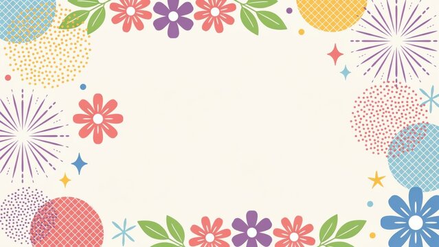 Floral pattern frame with colorful flowers and fireworks