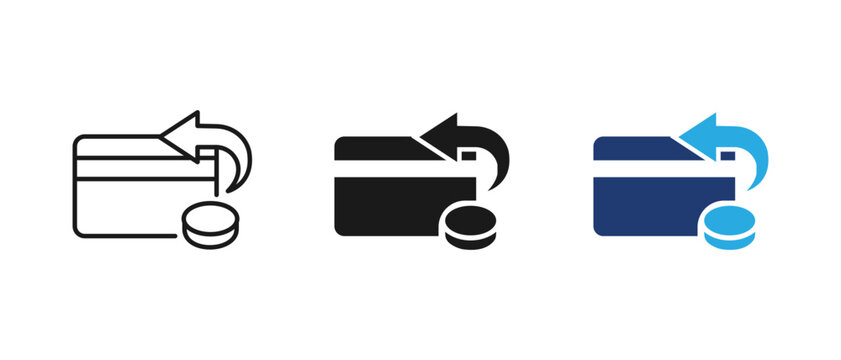 Credit card refund cashback coin arrow vector icon set