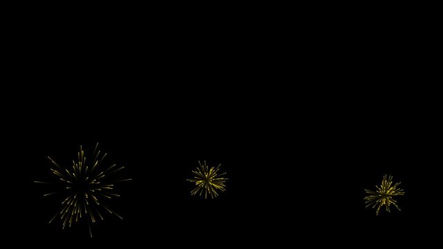 Bright yellow golden fireworks exploding in the dark night sky during a celebration 4K Motion Video