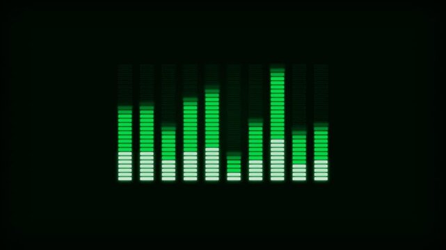 A vibrant spectrum of digital audio frequencies glows intensely across the dark display monitor to represent rhythmic patterns and processing power during real time sonic measurements of heavy