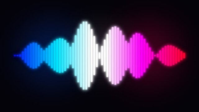 Vibrant neon audio frequencies glow with dynamic energy across the screen while pulsating rhythmic patterns translate electrical signals into visual spectrums that represent digital sound