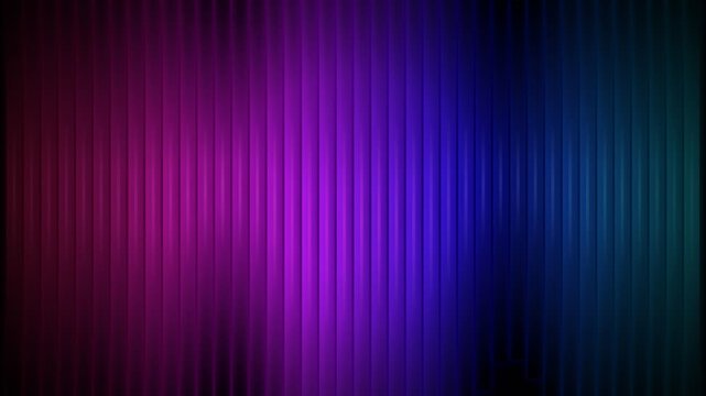 Vibrant light beams flow vertically across the dark space creating a rhythmic pattern of shifting colors that transition from deep magenta tones into cool shades of electric blue throughout