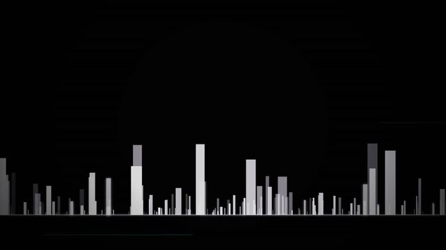 Dynamic digital audio frequency bars fluctuate rhythmically across the screen to signify intense sound processing technology while conveying high energy levels during a vibrant musical