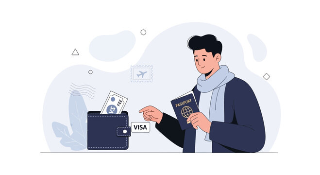 Traveler Holding Passport and Wallet with Visa Card, Concept of Global Travel and Financial Planning