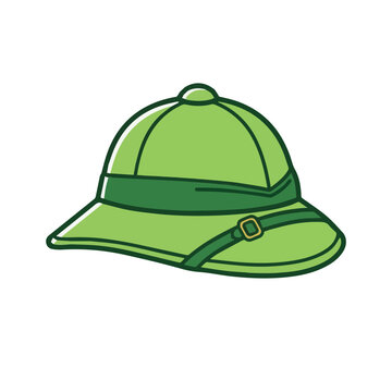 Adventure Exploration Equipment: A Green Pith Helmet Illustration Isolated