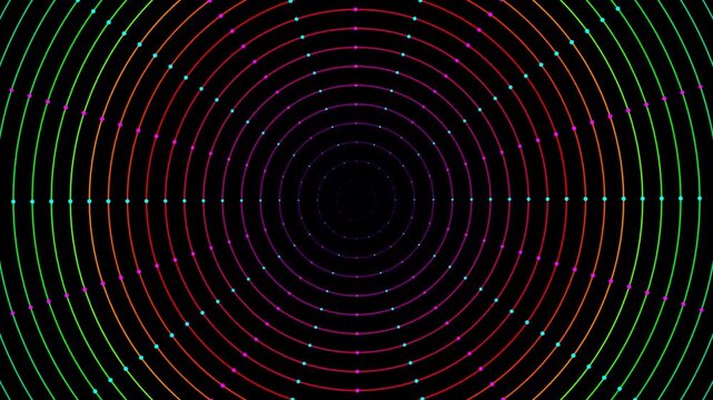 Abstract background with glowing green and white circles and dots forming a radial pattern on a dark surface 4K Motion Video