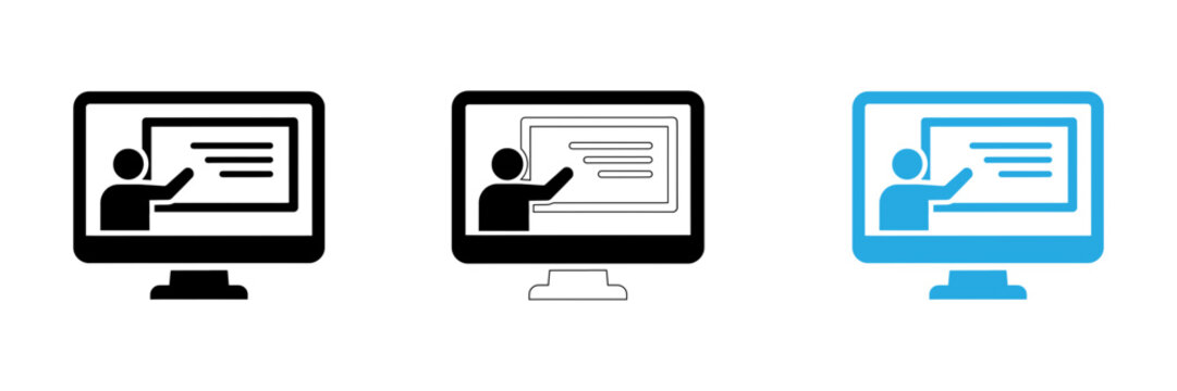 Online learning concept with a silhouette of a teacher presenting to a computer screen