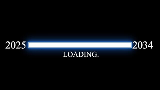 New year 2026 loading bar animation Year changing from 2025 to 2026. Loading bar from 2025 to 2026 new year transfer animation. Almost reaching New Year on black background.
