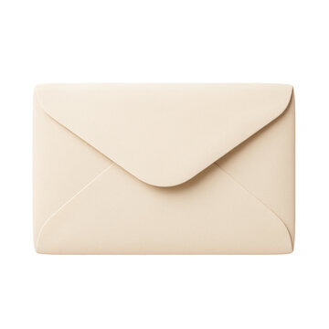 A single closed cream colored paper envelope isolated on transparent background