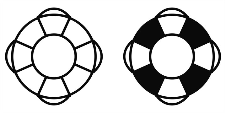 Two lifebuoy one shown as a black line outline and one as a solid black filled shape ring rescue des
