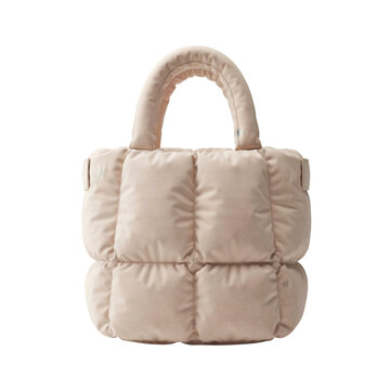 A stylish beige quilted handbag for women isolated on transparent background