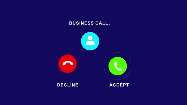 Business call incoming interface animation featuring interactive accept and decline buttons for corporate communication software, mobile application ui and digital telephony systems