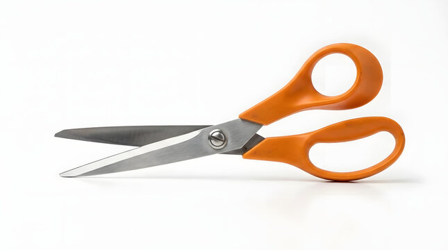 Orange handled scissors on white background