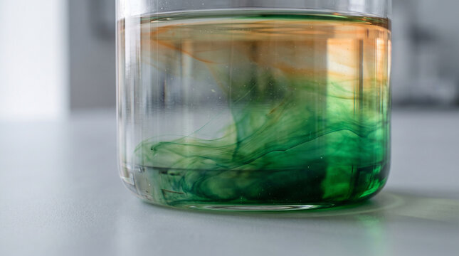 Potassium Dichromate Reduction Chemical Reaction Result Scientific Macro Photography Orange Green Color Transformation