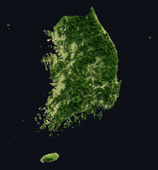 Republic of Korea Shaded Relief Map. Hillshaded physical terrain map illustration. Republic of Korea elevation, topography, and landforms. © Eugene Ga