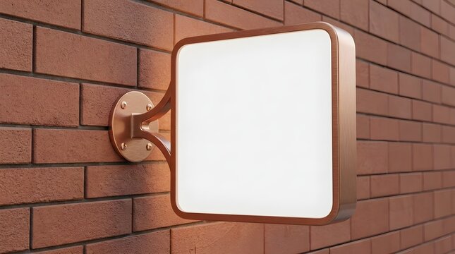 Square blank signage mockup mounted on rustic red brick wall for branding and corporate identity display