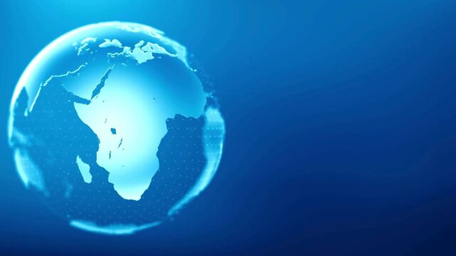 Digital globe earth rotating against dark blue background showing continents and world map for global communication network data concept visual motion graphic.
