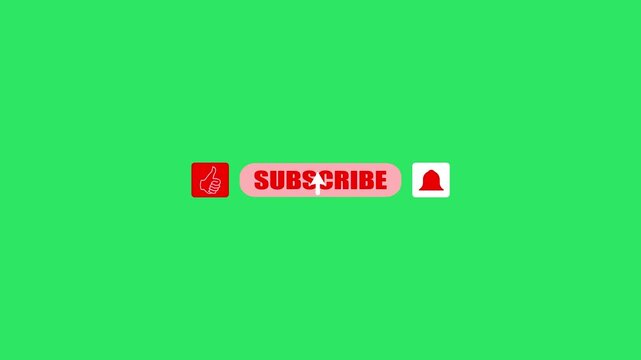 Animation of Pop up youtube subscribe like bell icon button click on green background