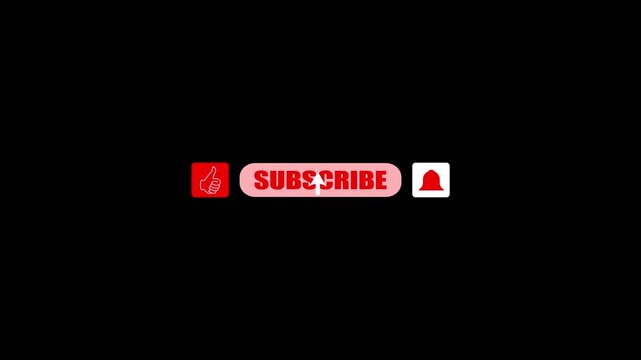 Animation of Pop up youtube subscribe like bell icon button click on black background. 4K video