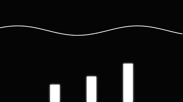 Abstract bar chart animation with flowing wave line isolated on black background for digital business presentation and data visualization motion graphic design.