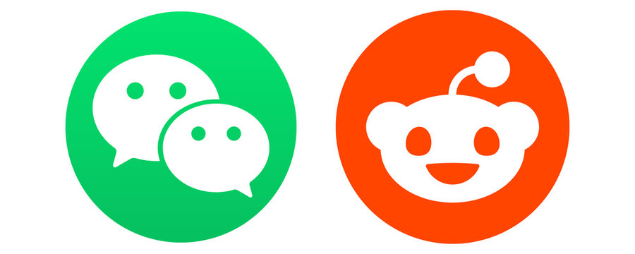 Wechat and reddit logo icons for messaging community discussion and editorial design.
