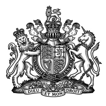 Detailed Vintage Engraved British Royal Coat of Arms, Historic Heraldic Crest Illustration, Transparent PNG