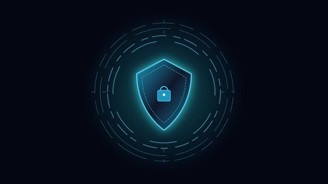 Cyber Security Data Protection Shield with Concentric Glowing Energy Rings
