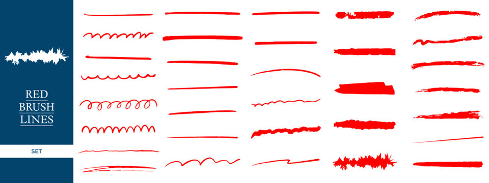 Hand Drawn Red Brush Strokes and Decorative Line Collection