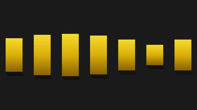 Abstract gold equalizer bars motion graphics animation with dynamic vertical movement on dark background for music visualization and creative digital audio projects.