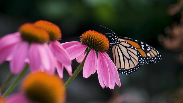 Monarch Butterfly Collecting Nectar from Coneflower Nature Video