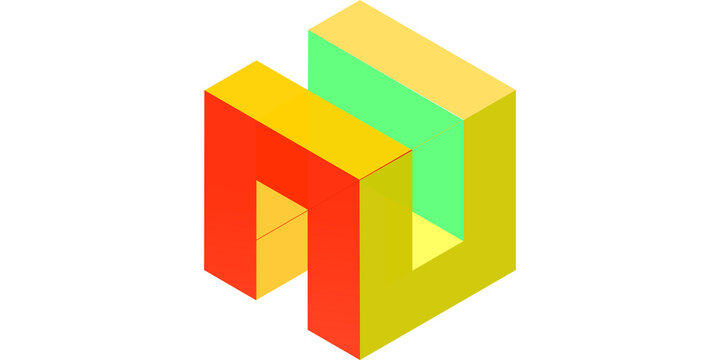 Colorful abstract 3D geometric logo with interlocking blocks