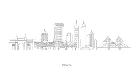 Fototapeta premium Mumbai Skyline Silhouette: Iconic Landmarks in Minimalist Line Art