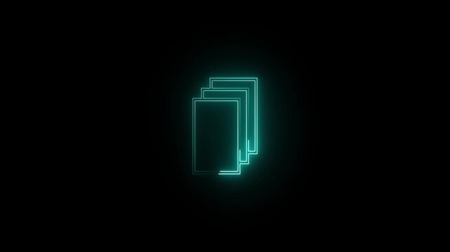 Neon file documents uploading icon on black background Glowing neon document sign.4k