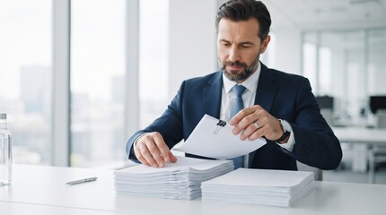 Fototapeta premium Professional businessman reviewing documents in office