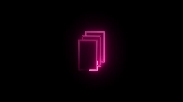 Neon file documents uploading icon on black background Glowing pink neon document sign.4k animation video