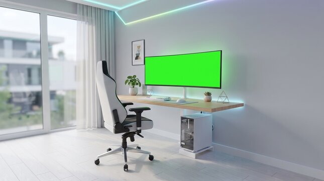 Modern minimalist gaming setup with ultrawide monitor