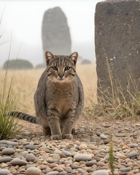 A pebble pampas cat in a cursed monolith