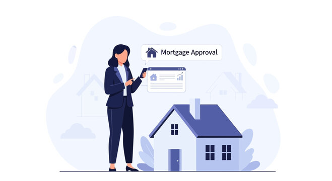 Businesswoman using smartphone for mortgage approval process, financial technology and real estate concept