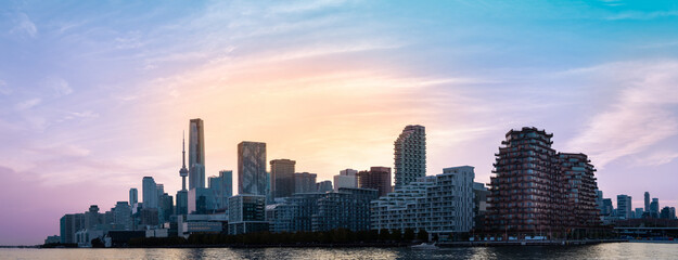 Fototapeta premium Panoramic view of the downtown Toronto financial center skyline with modern skyscrapers