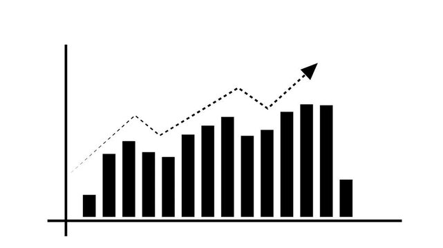 Dynamic animated bar chart showing business growth and market recovery trends with rising statistical data points and financial performance metrics for corporate presentations and economic analysis