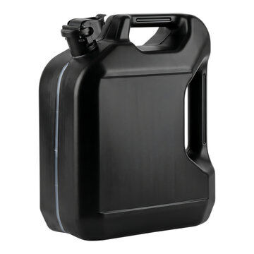 Black plastic fuel container isolated on white background