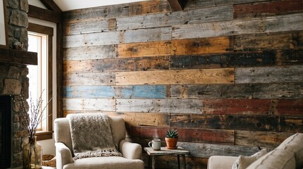 Fototapeta premium Rustic multi-colored timber plank texture, weathered wooden wall surface for interior design